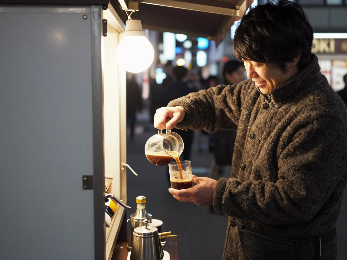 Corn Coffee in Sapporo at Late At Night Light in in Sapporo, Japan