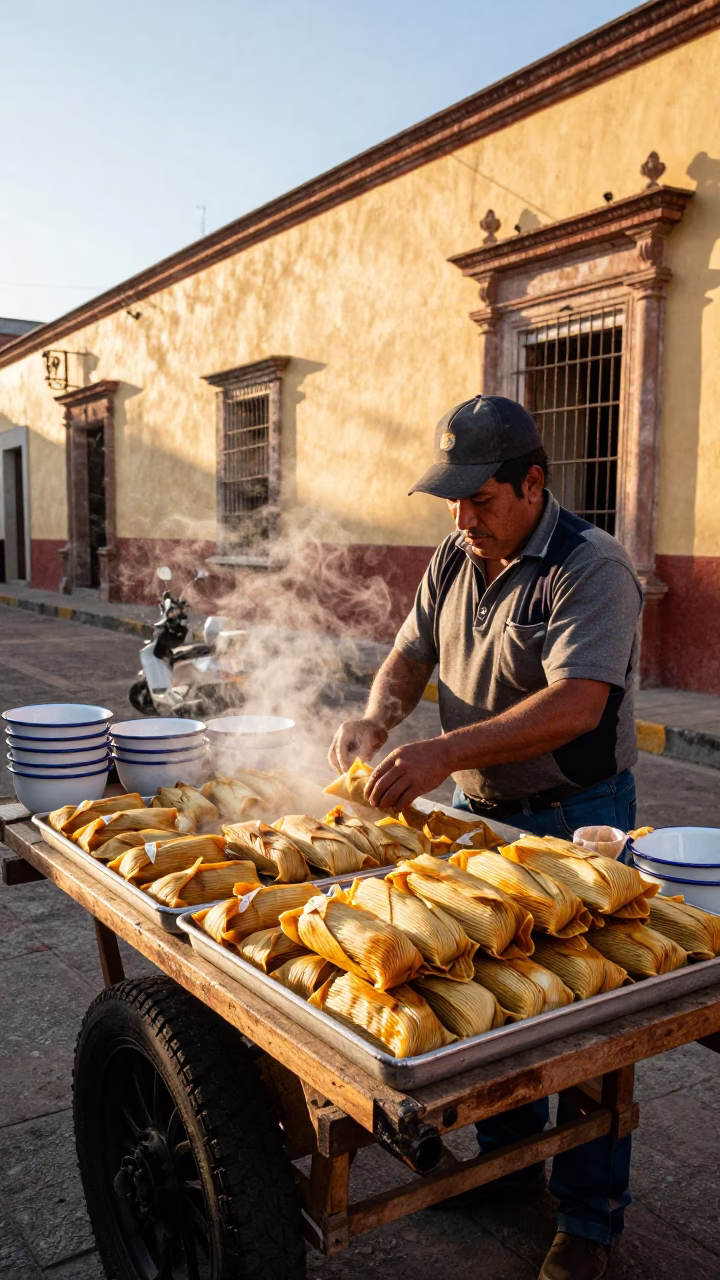 Corn Tamales in Oaxaca at Clear Late-afternoon Light in in Oaxaca, Mexico