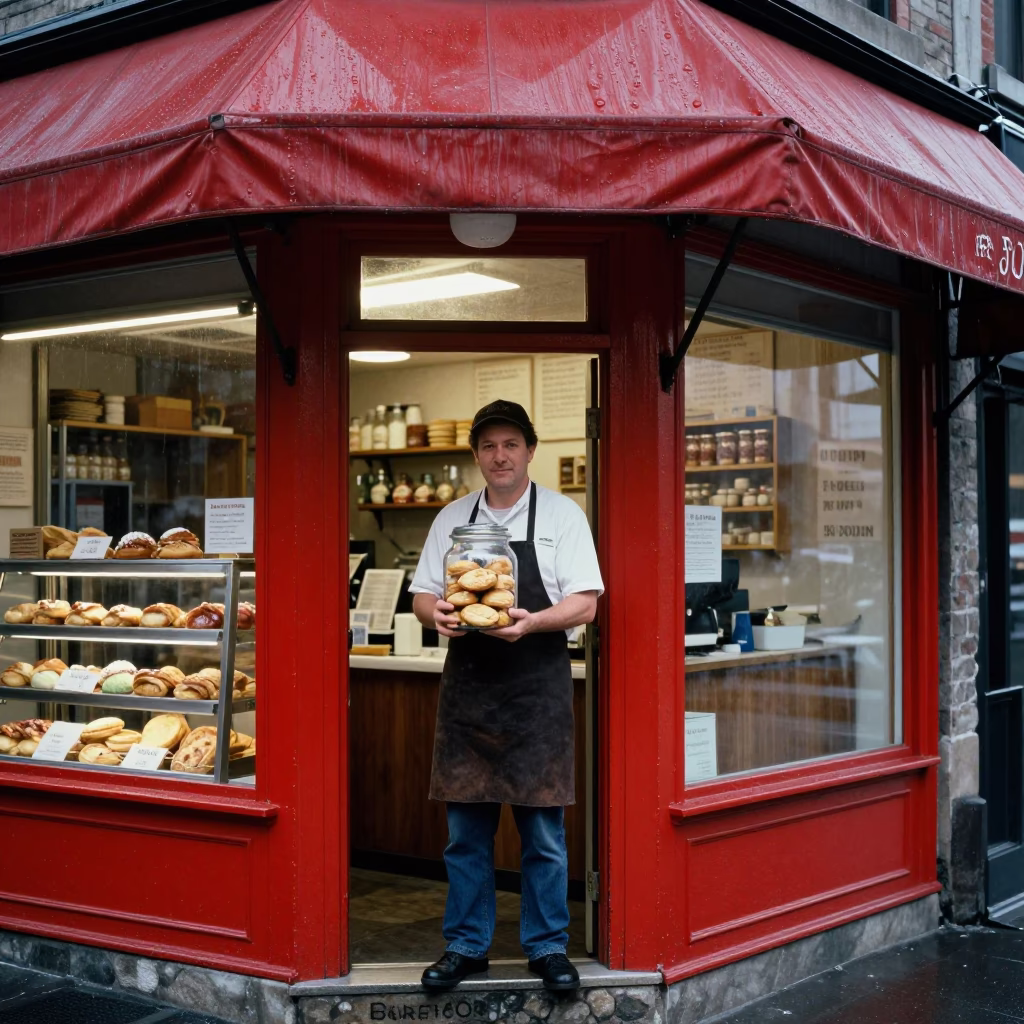 Corner Baker in Montreal at Dusk Light in in Montreal, Quebec, Canada