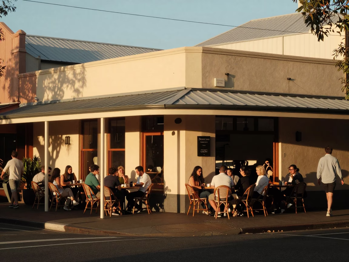 Corner Cafe in Adelaide at Honeyed Evening Light in in Adelaide, South Australia, Australia