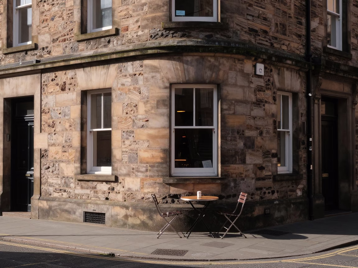Corner Cafe in Edinburgh at The Early Afternoon Light in in Edinburgh, United Kingdom