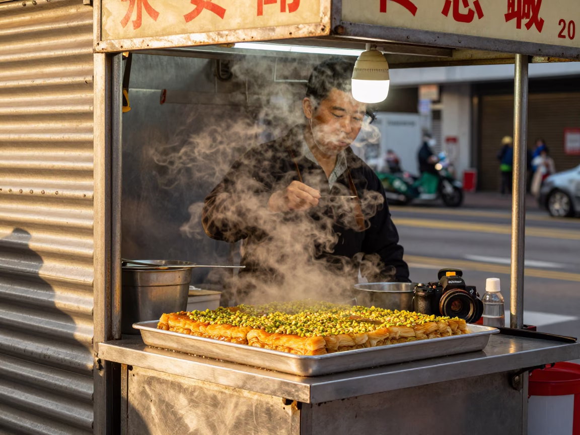 Corner Evening in Hong Kong at Honeyed Evening Light in in Hong Kong, Hong Kong