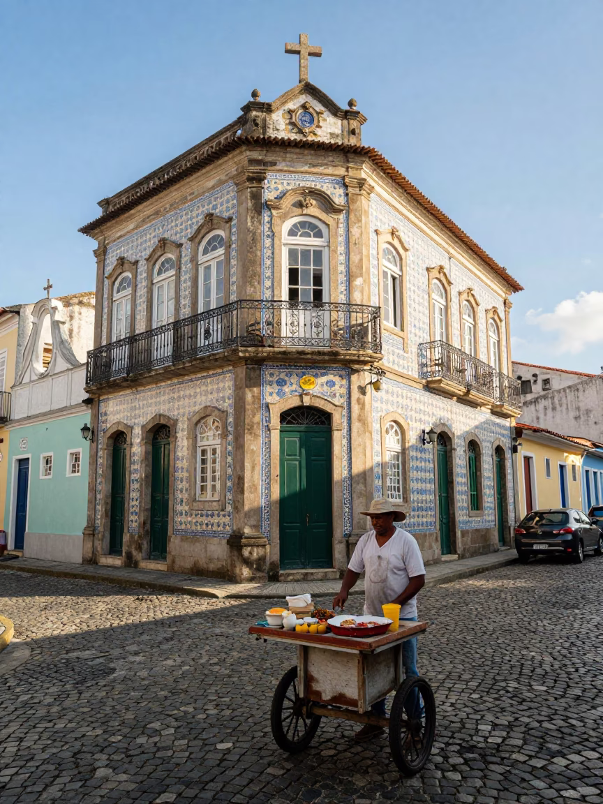 Corner Midmorning at Bright Midmorning Light in Salvador in in Salvador, Brazil