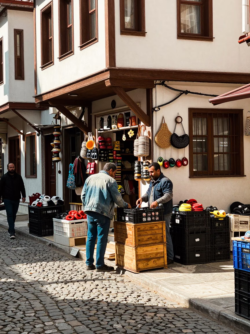 Corner Midmorning in Izmir at Bright Midmorning Light in in Izmir, Turkey