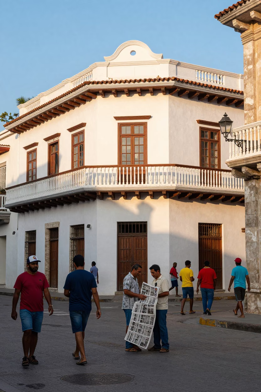 Corner Morning in Cartagena at As First Light Reaches The Scene in in Cartagena, Colombia