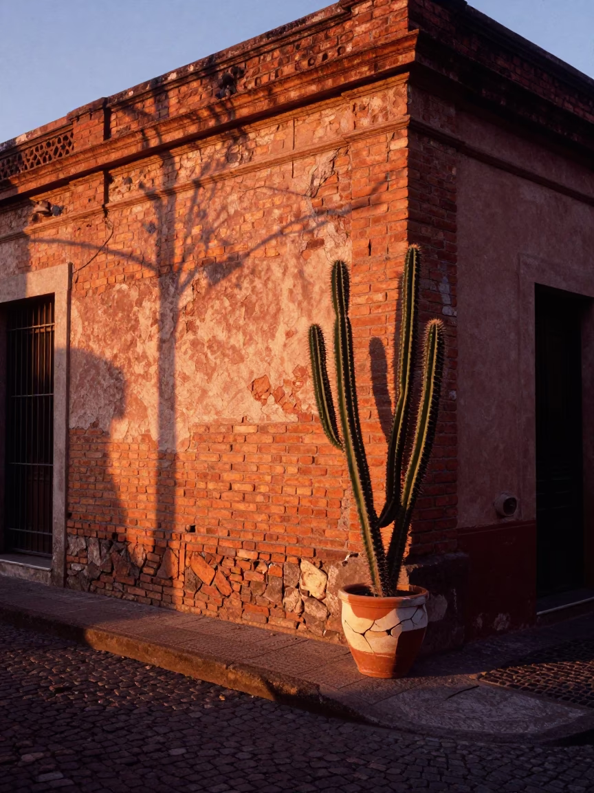 Corner Scene in Buenos Aires at Copper-toned Light Before Dusk in in Buenos Aires, Argentina