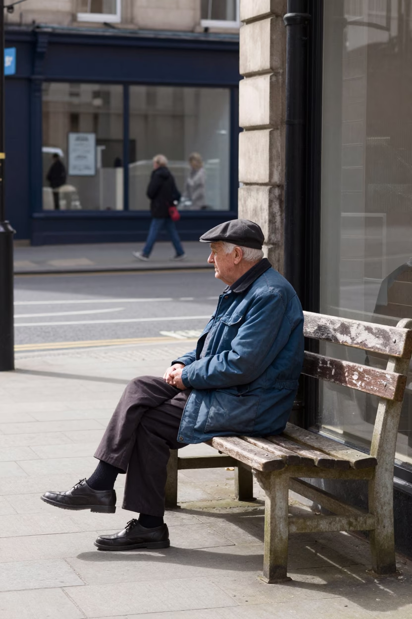 Corner Scene in Liverpool at Flat Noon Light in in Liverpool, United Kingdom