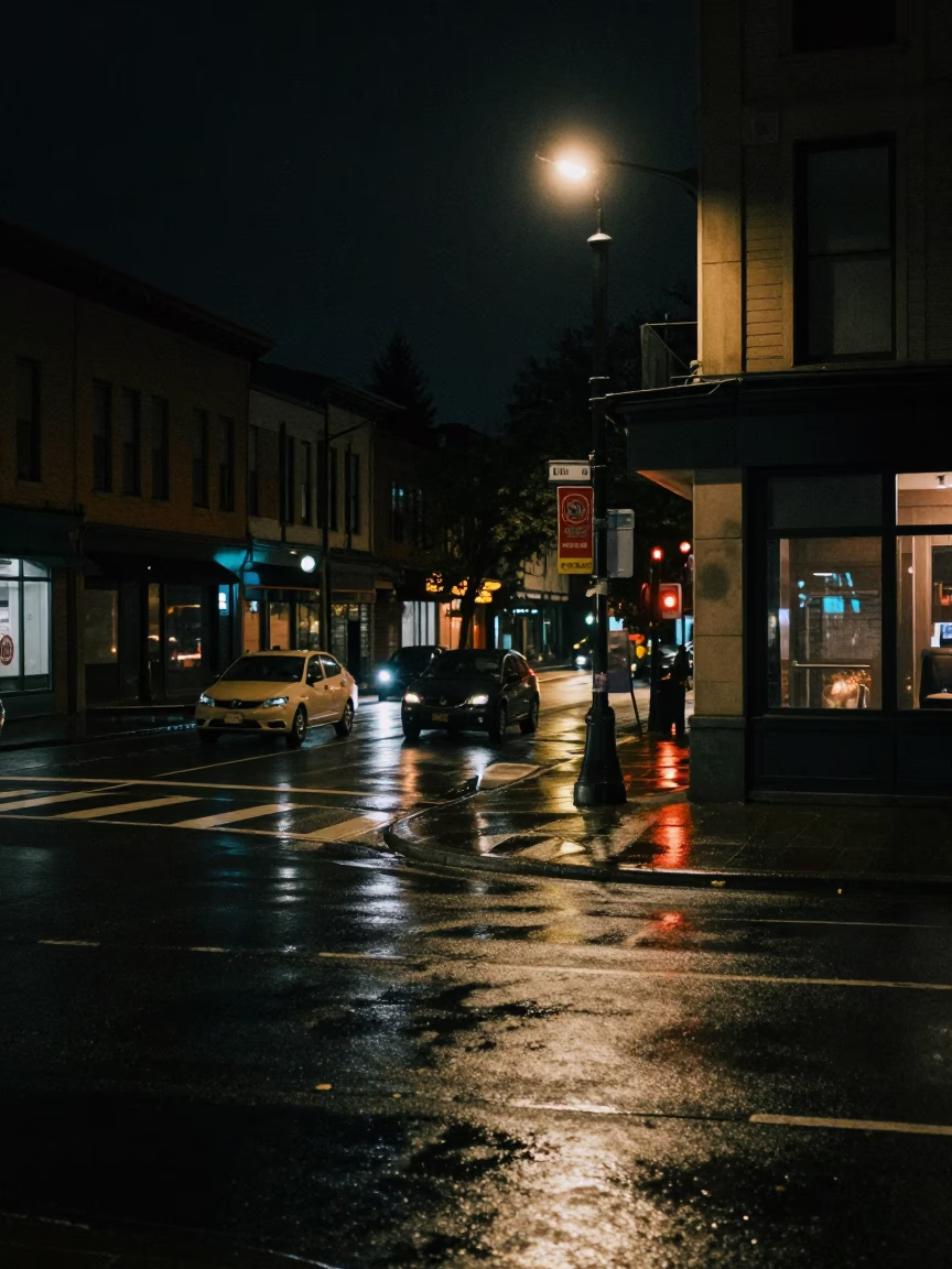 Corner Scene in Portland at Deep In The Night Light in in Portland, Oregon, United States