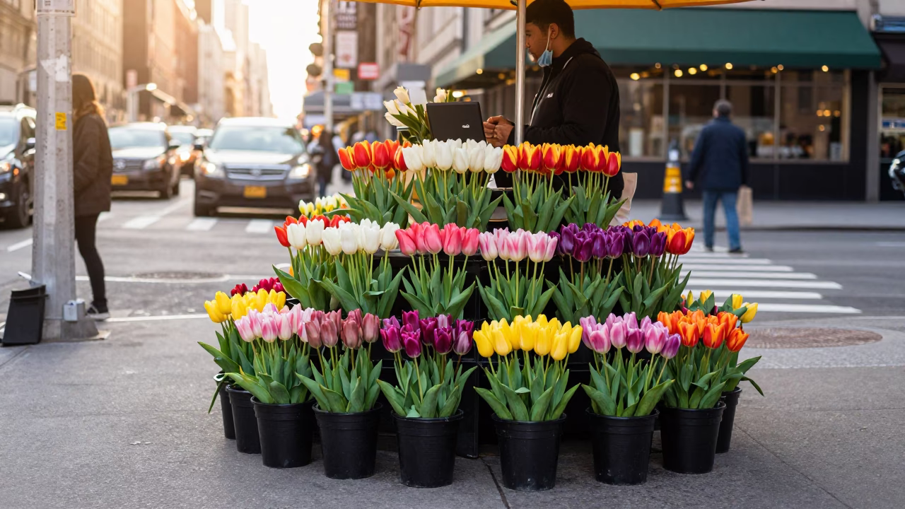 Corner Scene just after sunrise in New York in in New York, New York, United States