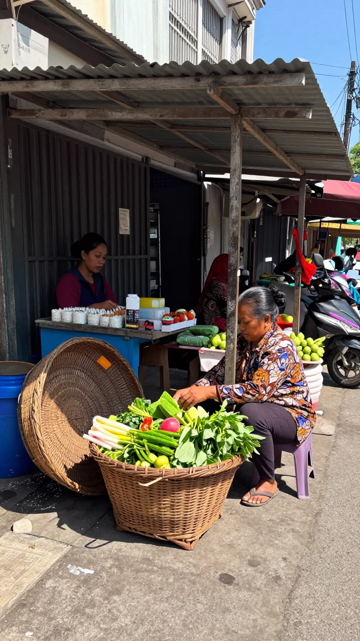 Corner Shop in Surabaya at Bright Midmorning Light in in Surabaya, Indonesia