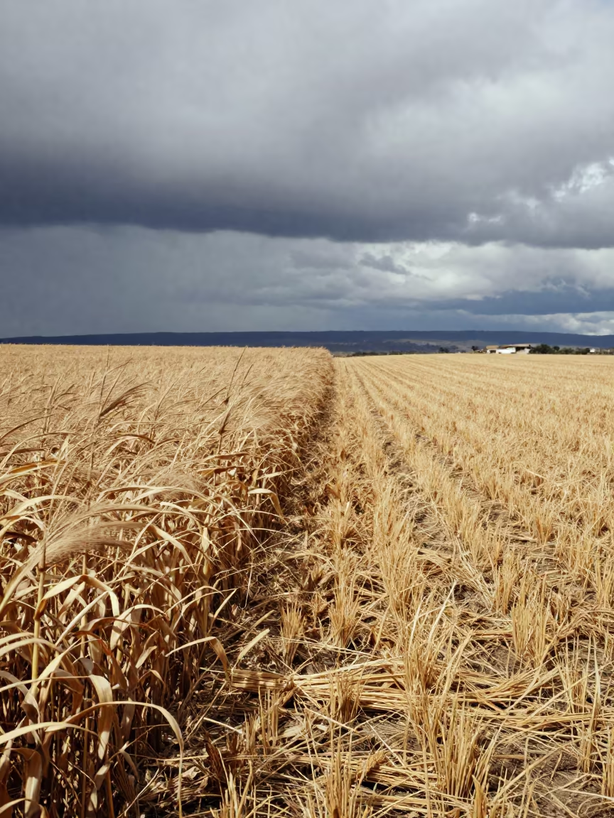 Cornfield Edge Before Storm in Quetzaltenango in across a harvested grain field in Quetzaltenango
