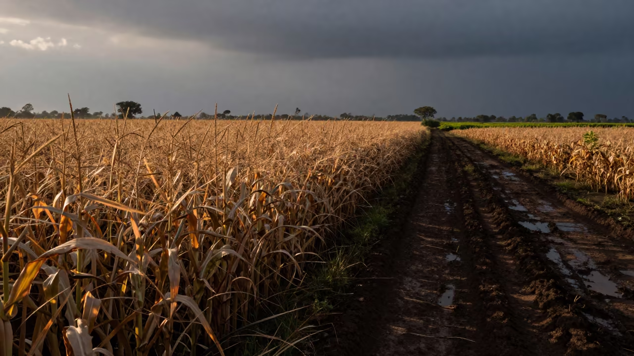 Cornfield Edge Rattling Before Storm Near Cairo Tea Plantation in at the edge of a tea plantation near Cairo