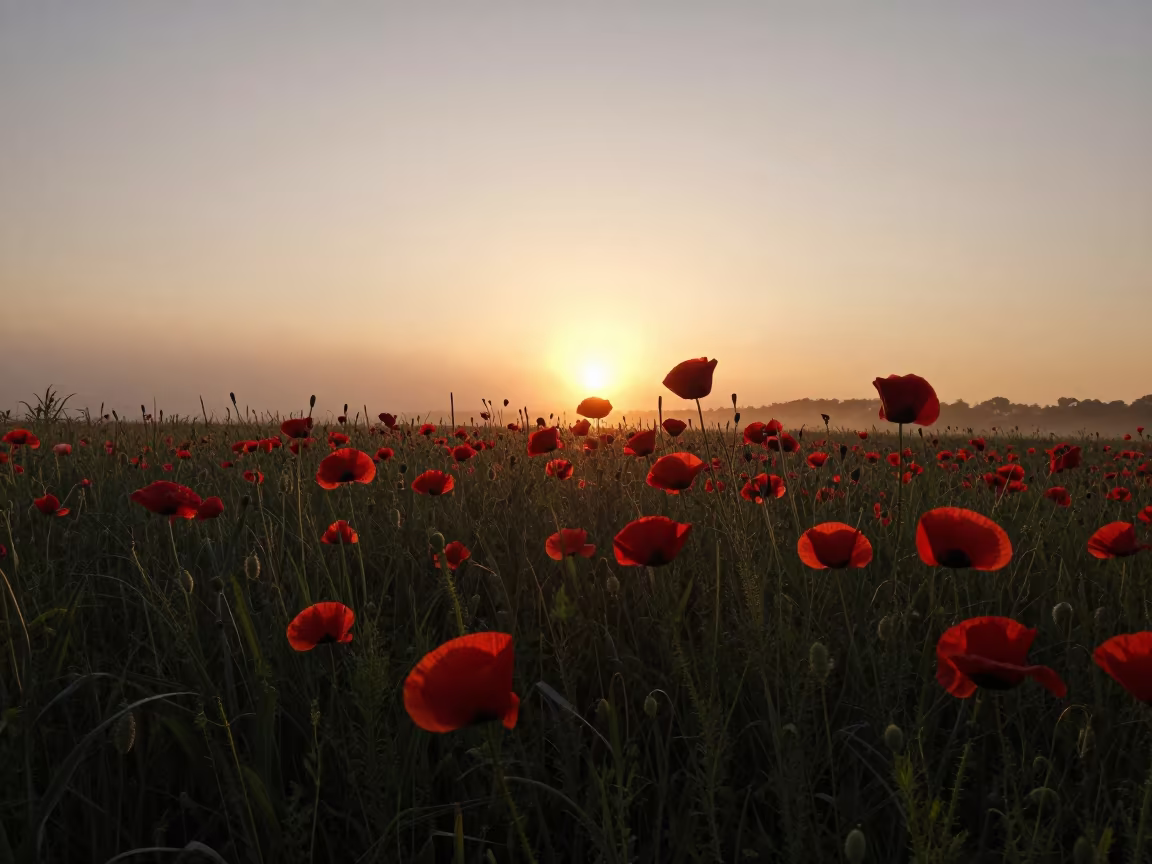 Cornflowers and Poppies Silhouetted in Grenada in in a bloom-heavy meadow in Grenada
