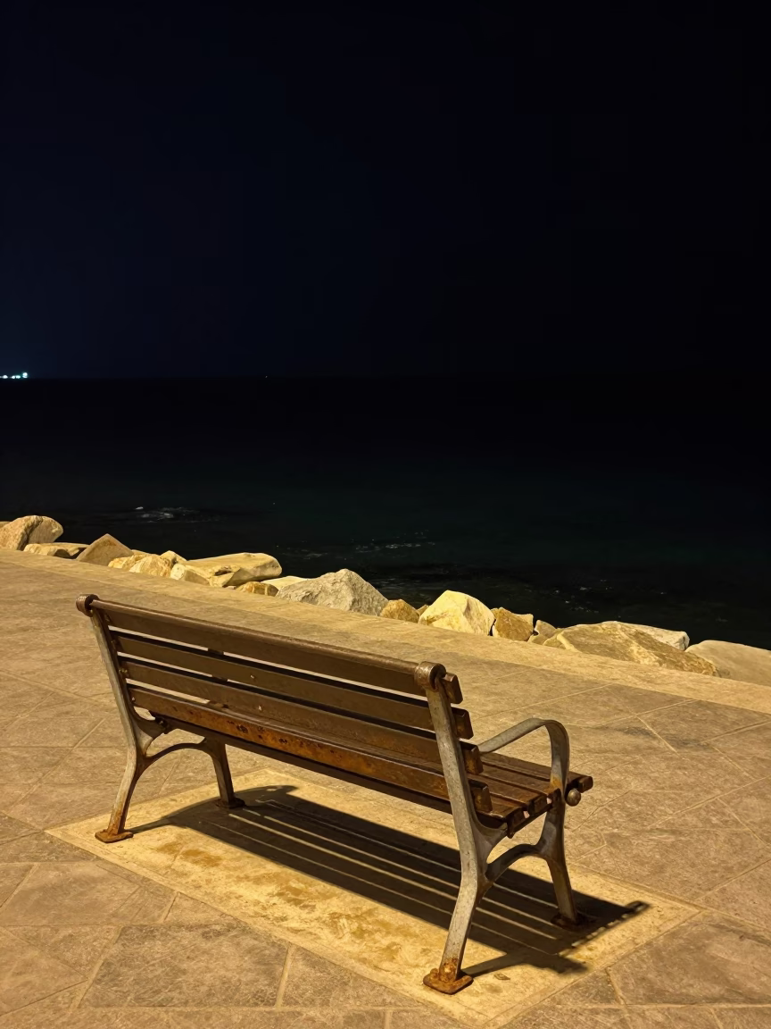 Corniche in Alexandria at Late At Night Light in in Alexandria, Egypt