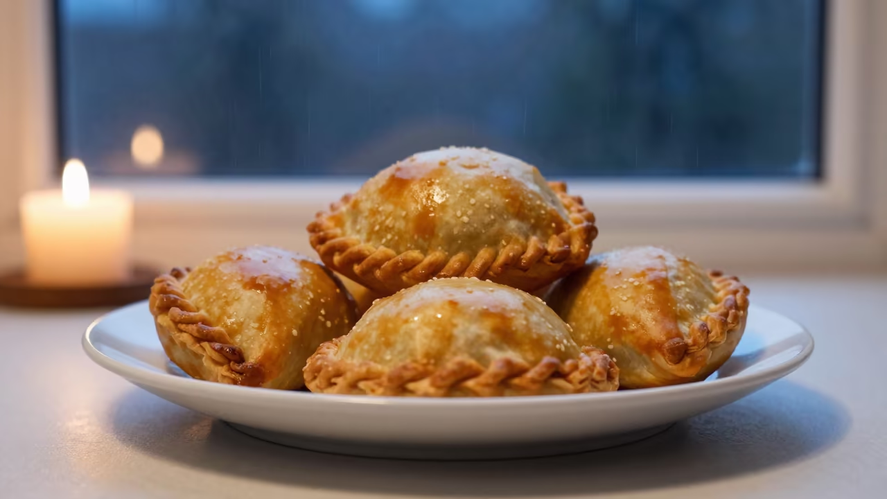 Cornish Pasties on Plate by Window in on a ceramic plate by a window in Jaranwala