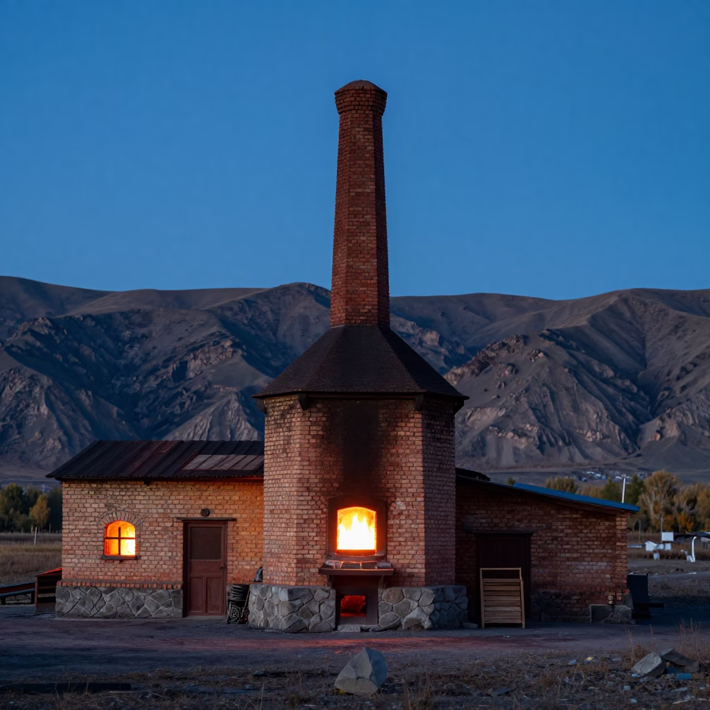 Cornish Tin Smelter in Almaty Valley at Dusk in near Almaty