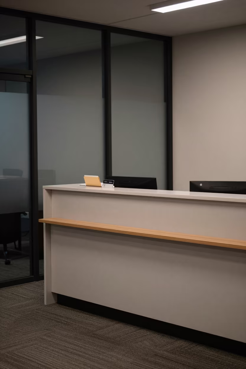 Corporate Card Dispute Folder at Night in at an office reception desk in Ribeira, Porto