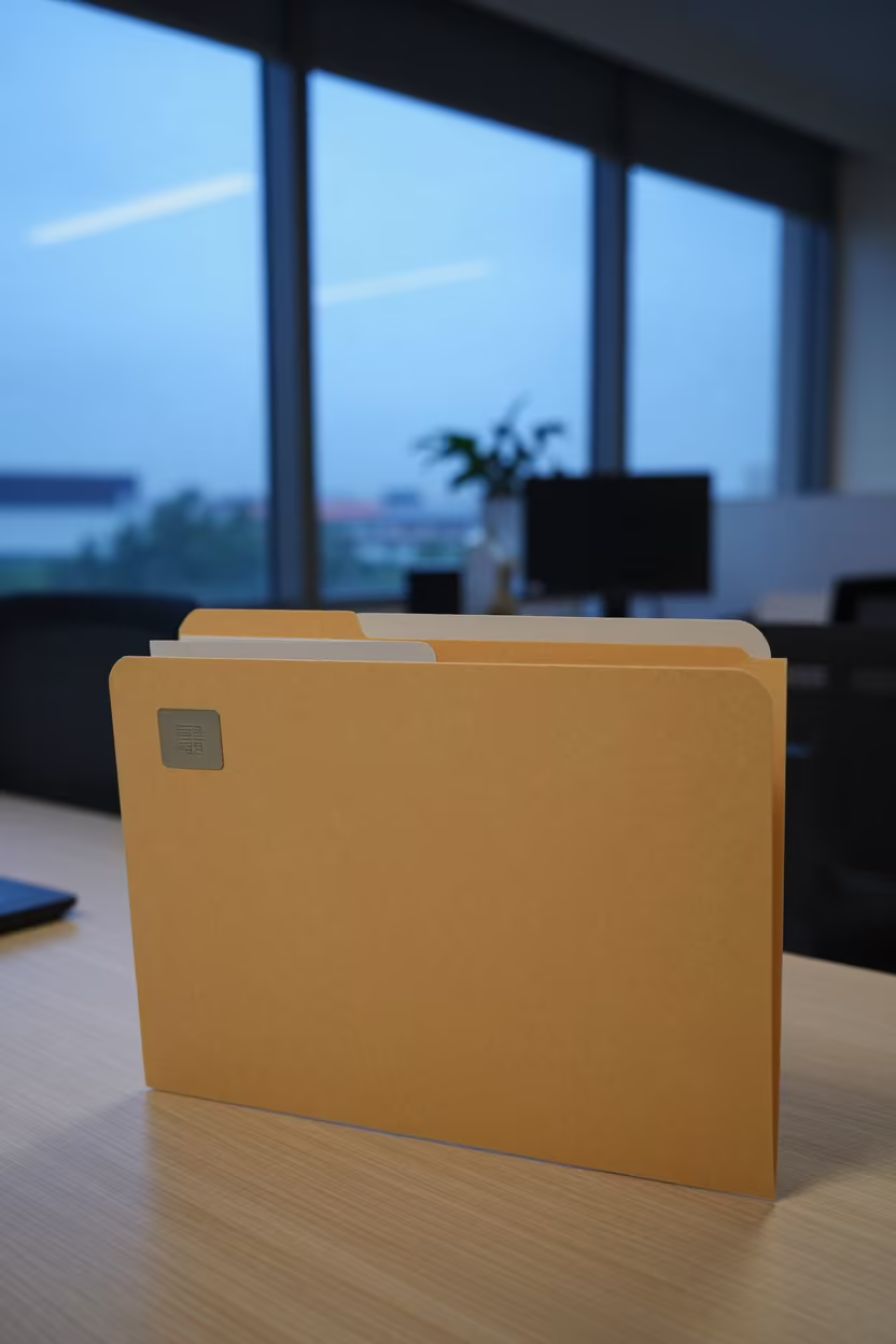 Corporate Card Folder in Surabaya Office Twilight in inside a coworking floor near Surabaya