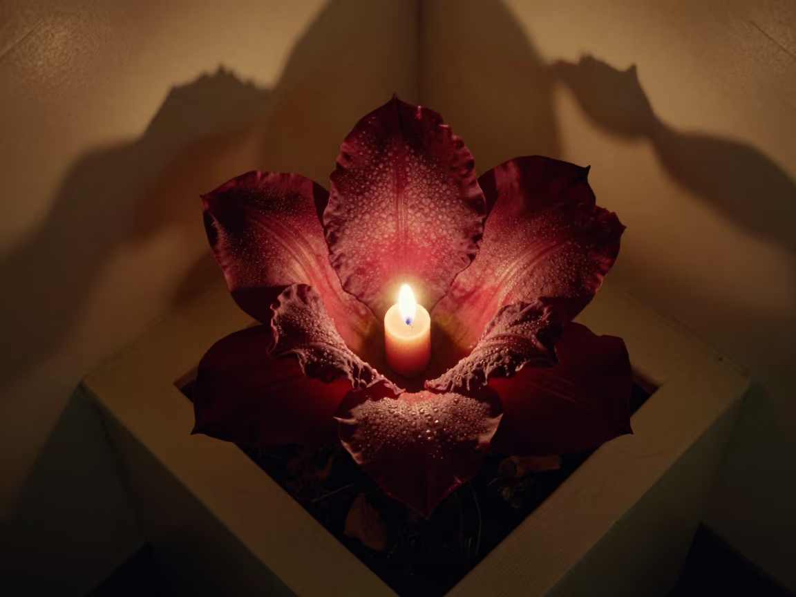 Blooming Corpse Flower on Winter Ledge in on a painted display ledge near Kufa
