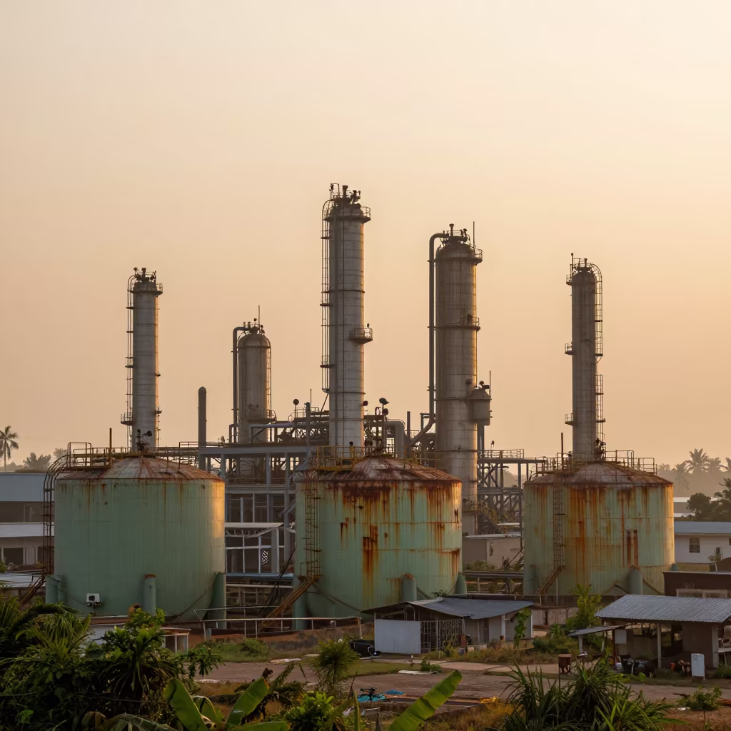 Corroded Tanks at Sunset Near Brahmanbaria in near Brahmanbaria