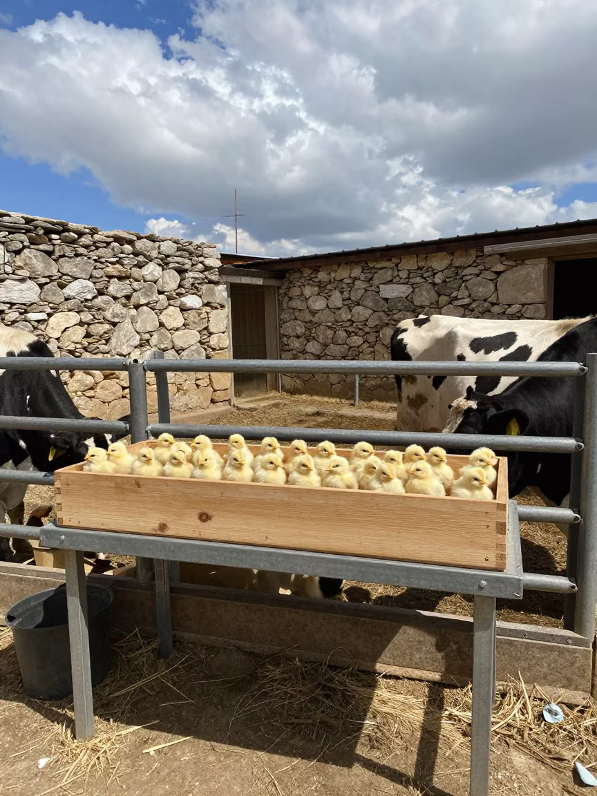Corsican Ranch Chick Counting Tray Midday in inside a ranch corral in Corsica