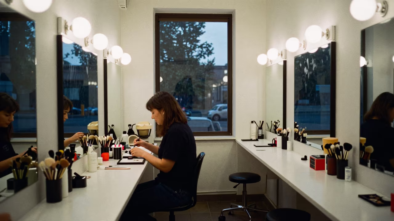 Cosmetics Bar with Mirror Smudges in Dawei in inside a fitting room corridor in Dawei