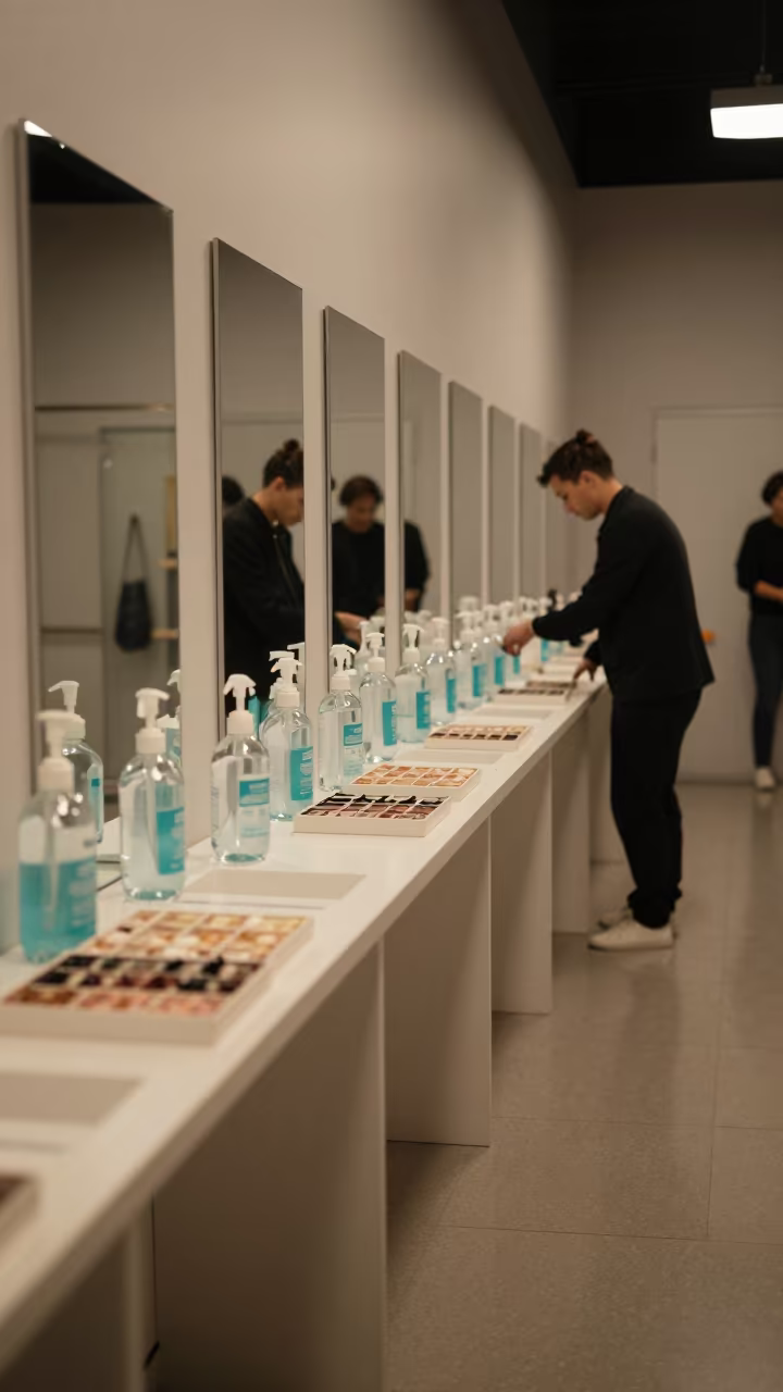 Cosmetics Tester Wall in Harbin Night in inside a fitting room corridor in Harbin