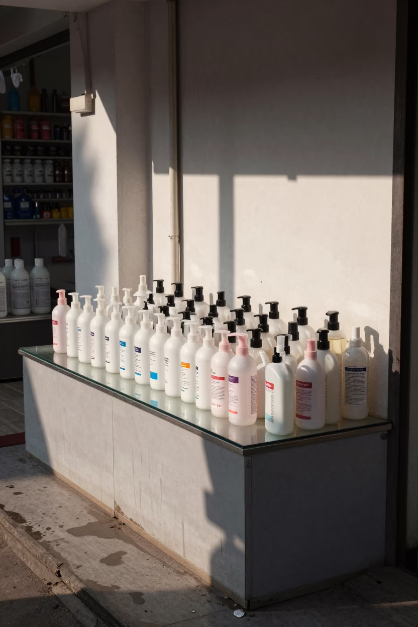 Cosmetics Tray in Rajshahi Store After Rain in inside a storefront prepared for opening in Rajshahi
