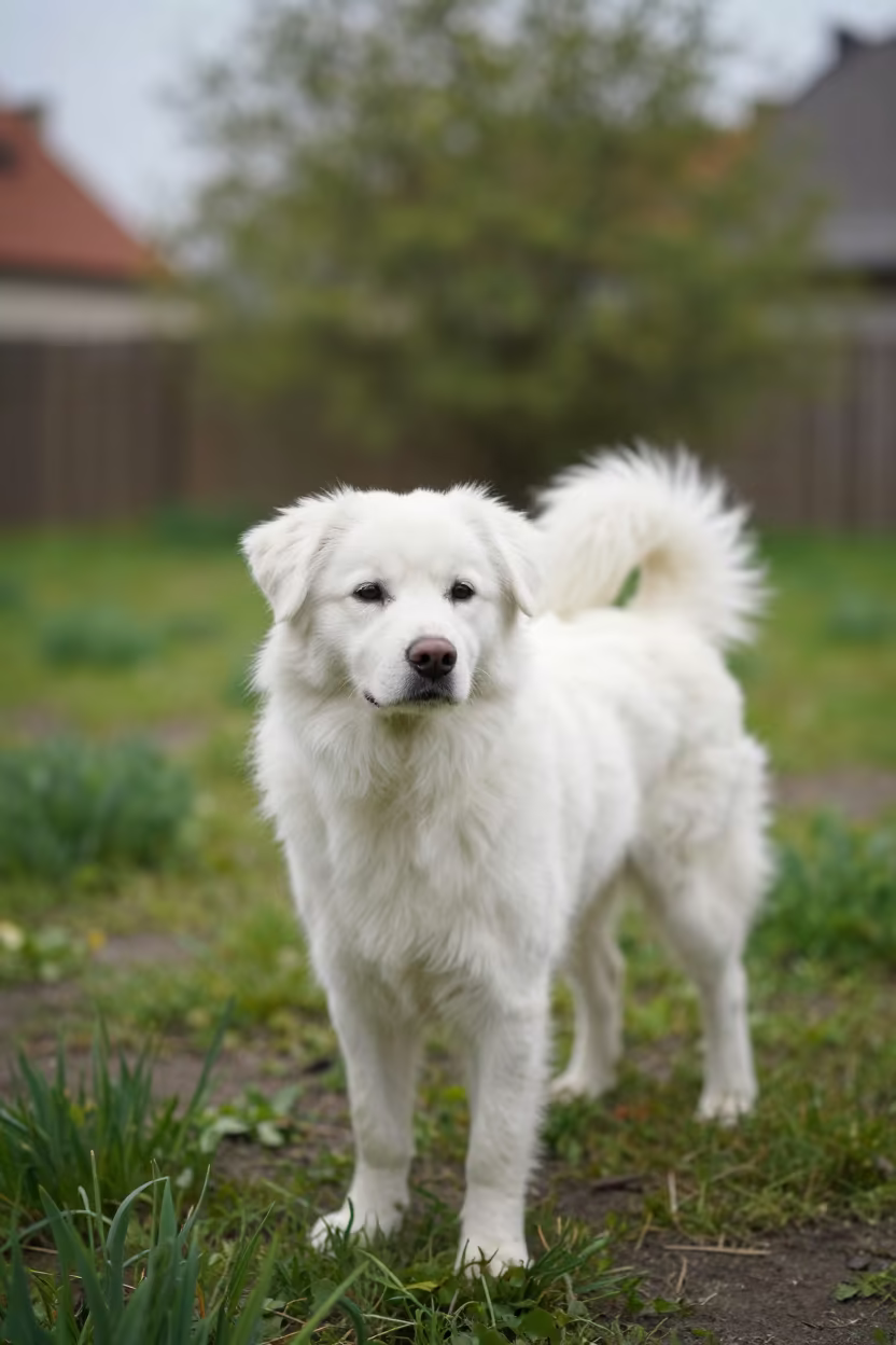 Coton de Tulear Portrait in Katowice Garden in near a garden edge with soft morning light and an uncluttered background in Katowice