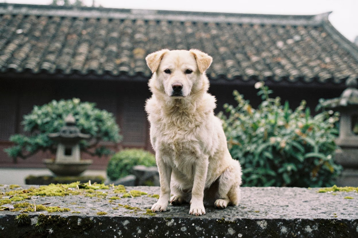 Coton de Tulear Portrait Near Songshan Garden Edge in near a garden edge with soft morning light and an uncluttered background near Songshan, Taipei
