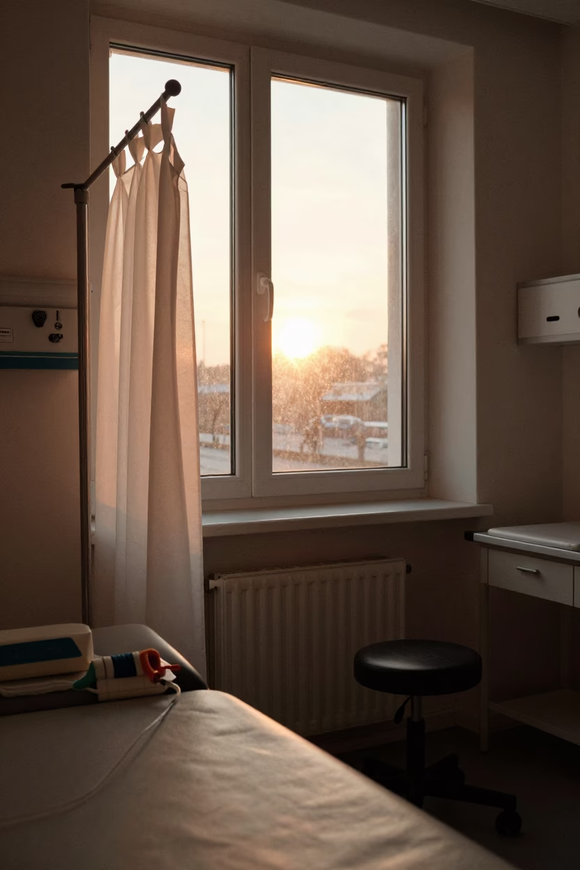 Cottbus Clinic Exam Room Sunset Honey Light in inside a clinic exam room in Cottbus