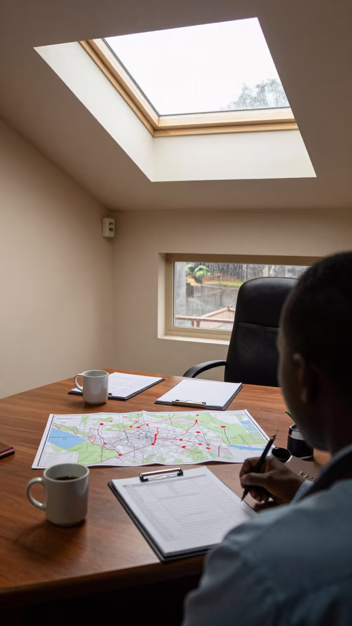 Council Campaign Office Maps and Coffee in inside a council chamber near Machakos