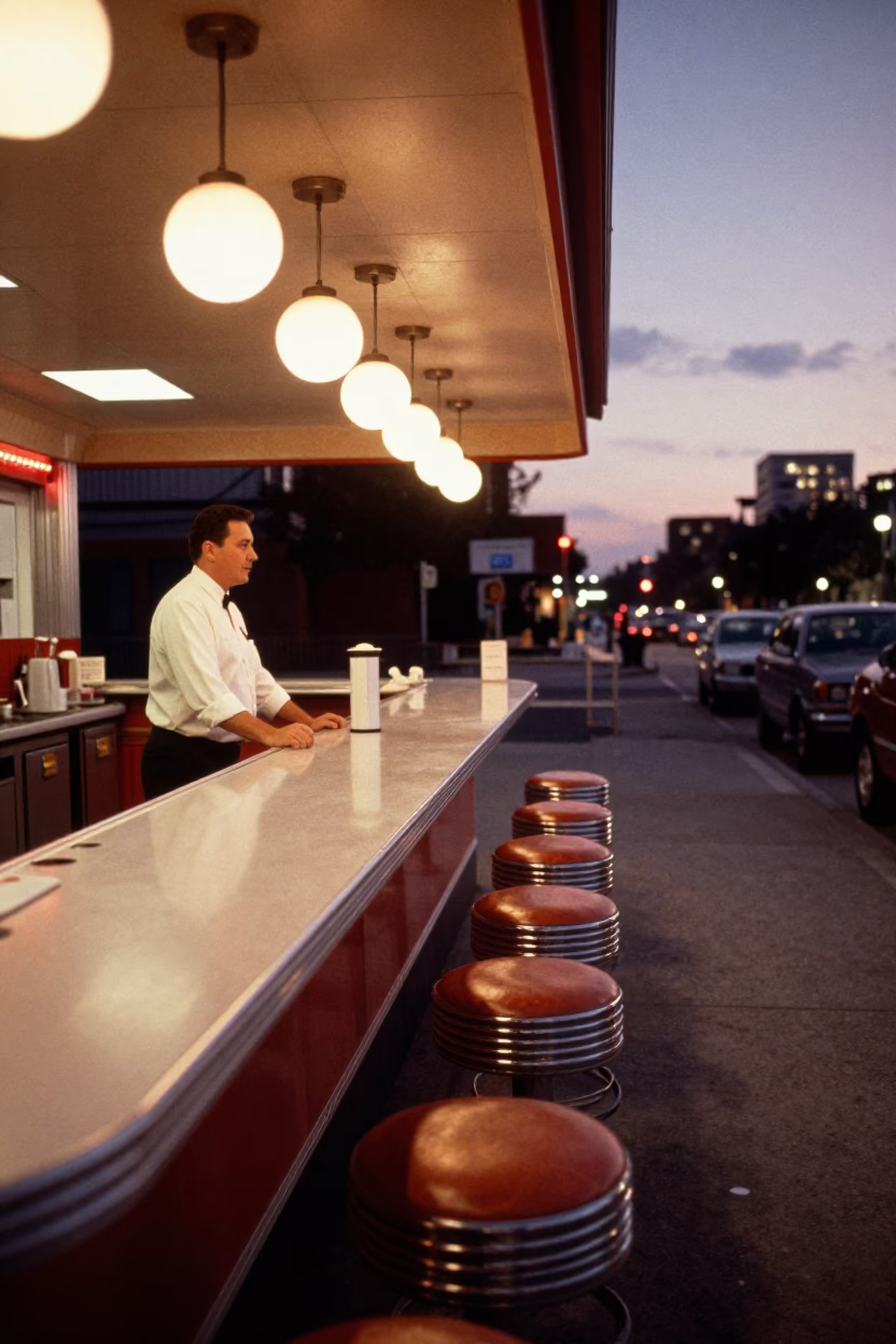 Counter Scene at Copper-toned Light Before Dusk in New York in in New York, New York, United States