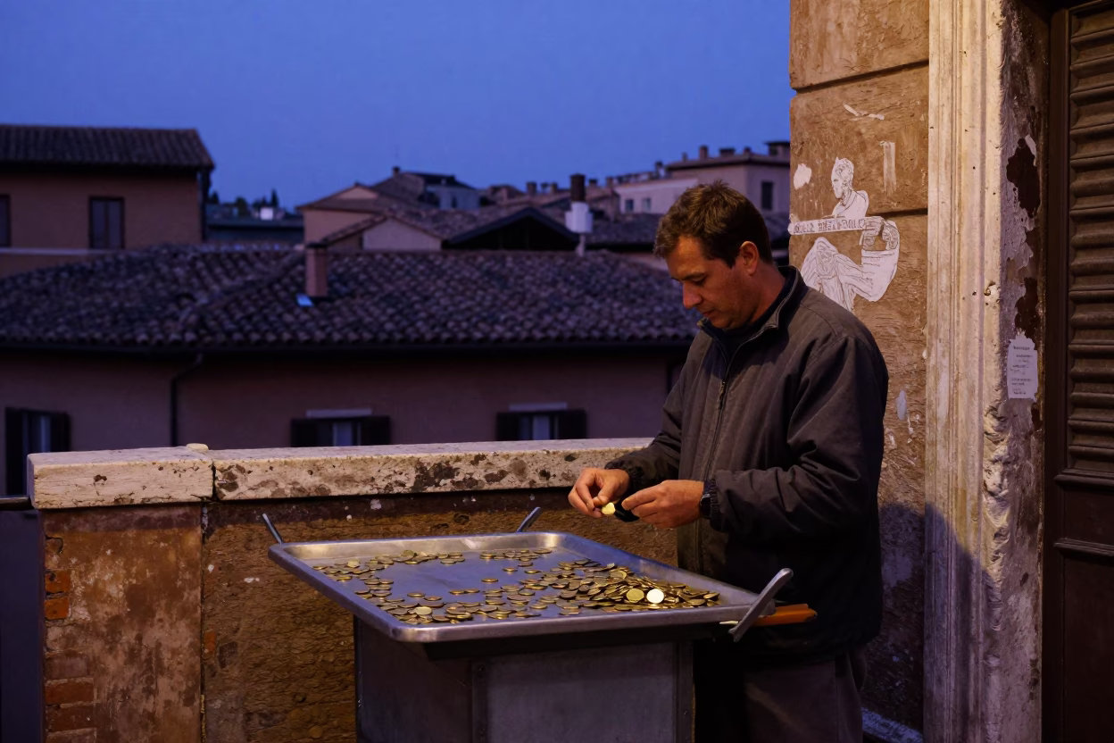 Counting Coins in Rome in in Rome, Italy