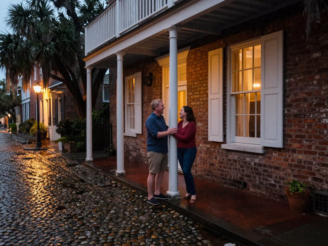 Couple Laughing in Charleston at Dusk Light in in Charleston, South Carolina, United States