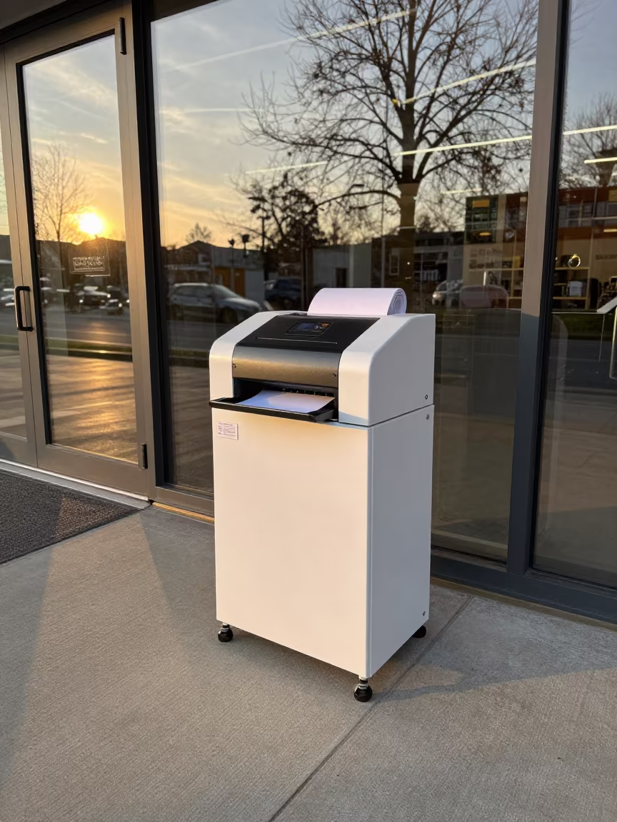 Coupon Printer Stand Essen Store Sunset in inside a storefront prepared for opening in Essen