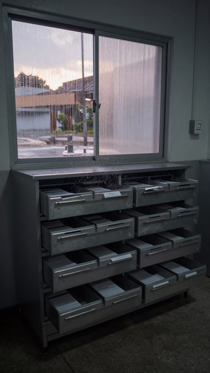 Coupon Sorter Drawer Monsoon Light Stockroom Brasilia in inside a stockroom behind the sales floor near Brasilia