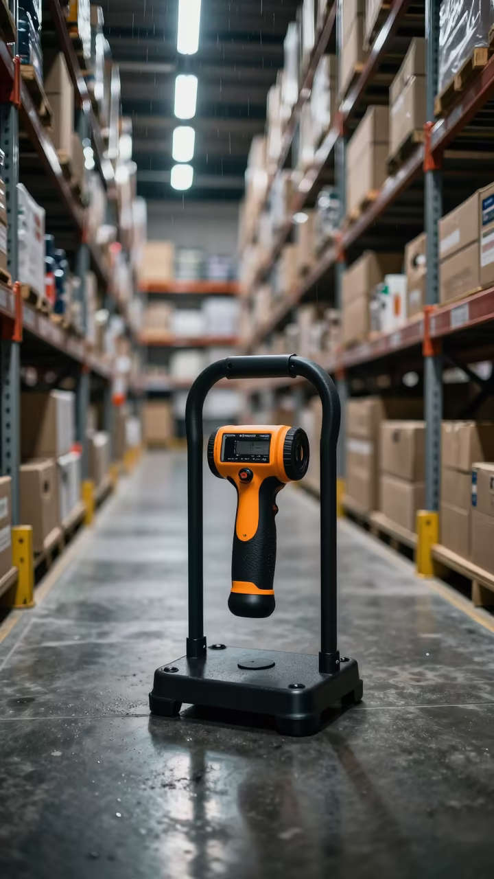 Courier Cradle Rack in Kisangani Warehouse Night in inside a warehouse aisle in Kisangani
