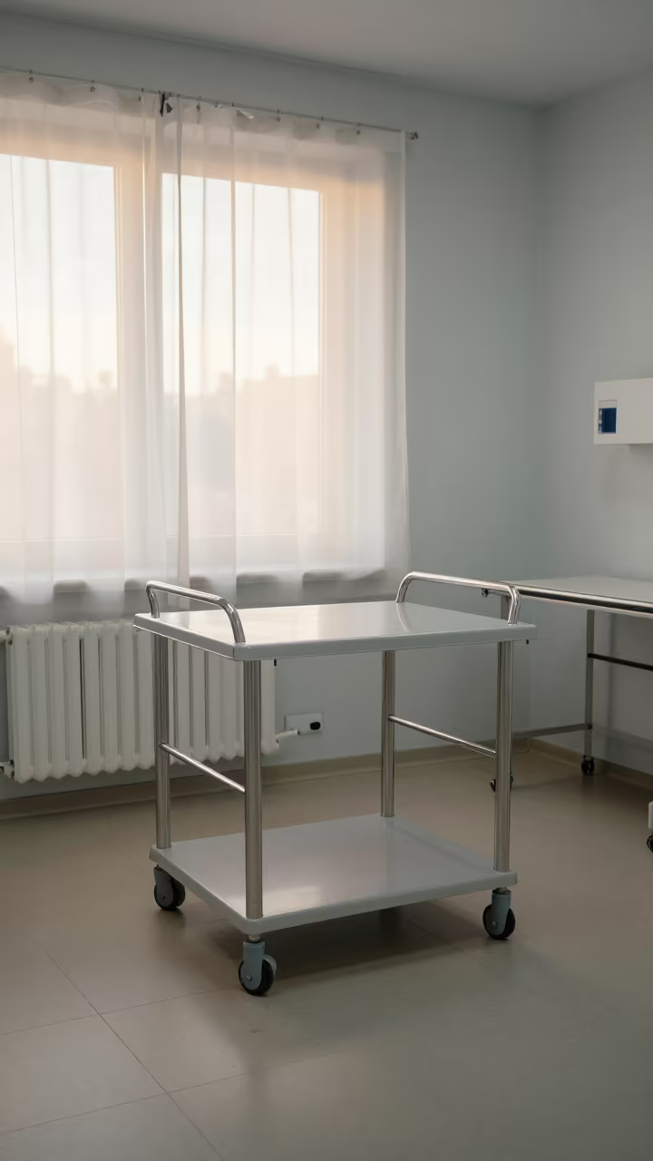 Courier Dolly in Szczecin Clinic Late Afternoon Light in inside a clinic exam room in Szczecin