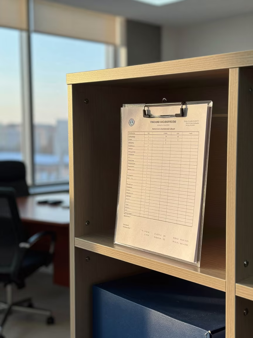 Courier Manifest Shelf in Astana Boardroom in at a boardroom table before a meeting in Astana