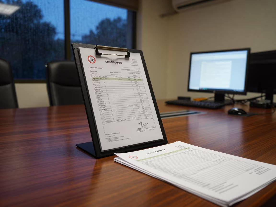Courier Manifest Stand Before Predawn Boardroom Meeting in at a boardroom table before a meeting near Cumilla