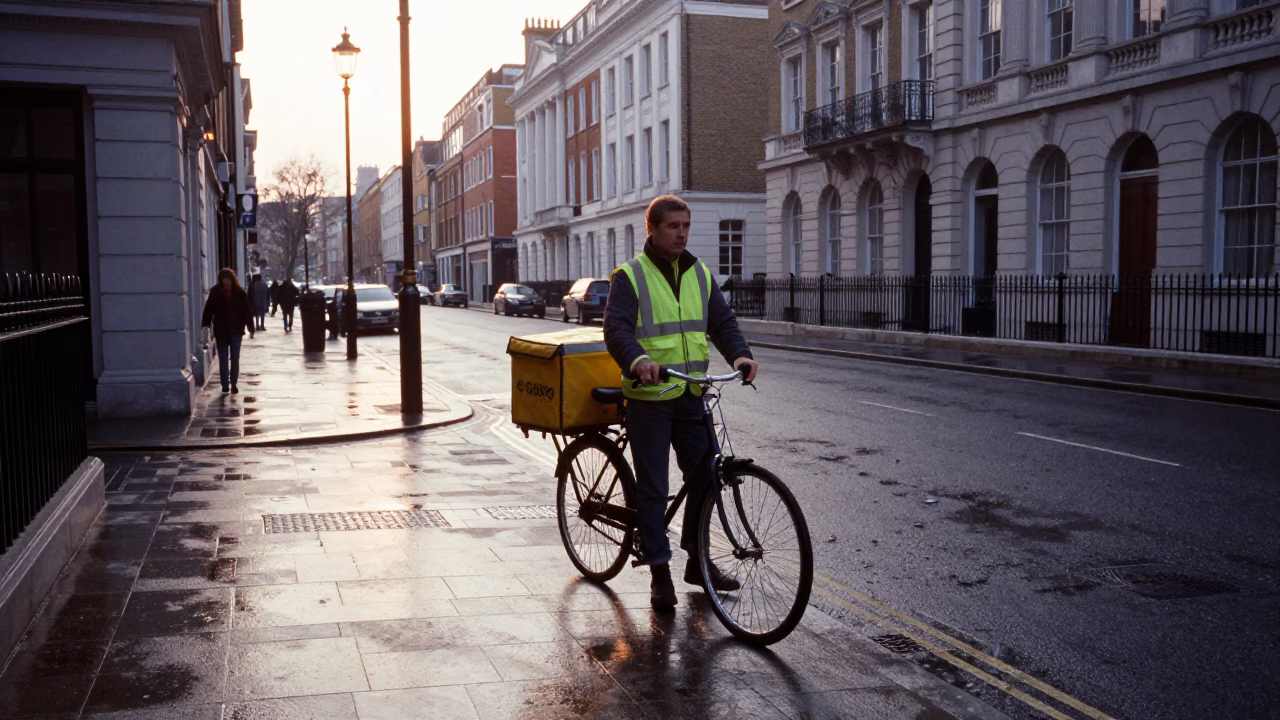 Courier Pausing in London in in London, United Kingdom