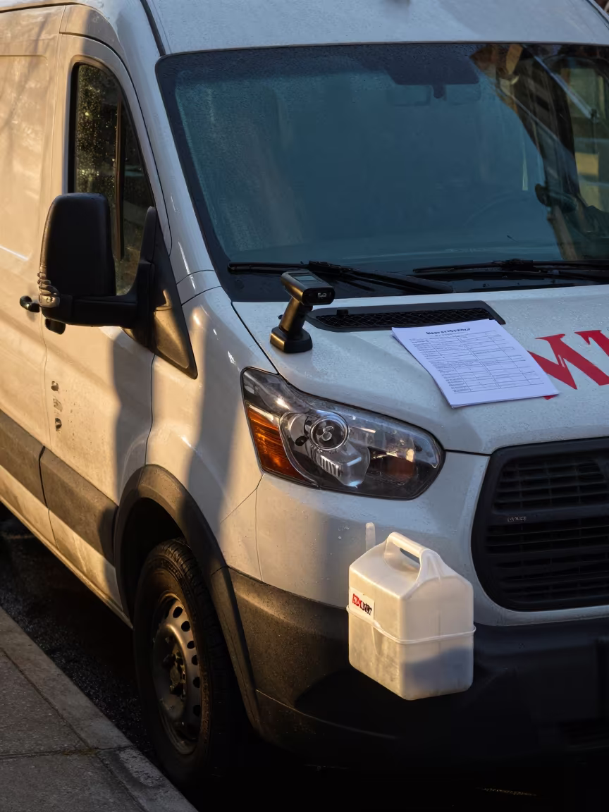 Courier Van Bay Dawn with Route Tubs in beside a courier van bay in New York
