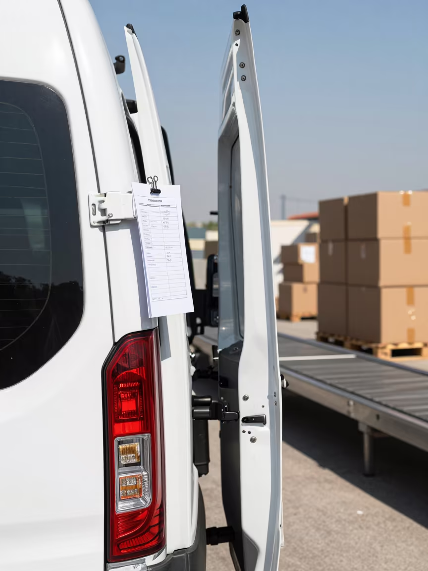 Courier Van Loading Zone with Route Manifests in inside a cross-dock lane in Kahramanmaraş