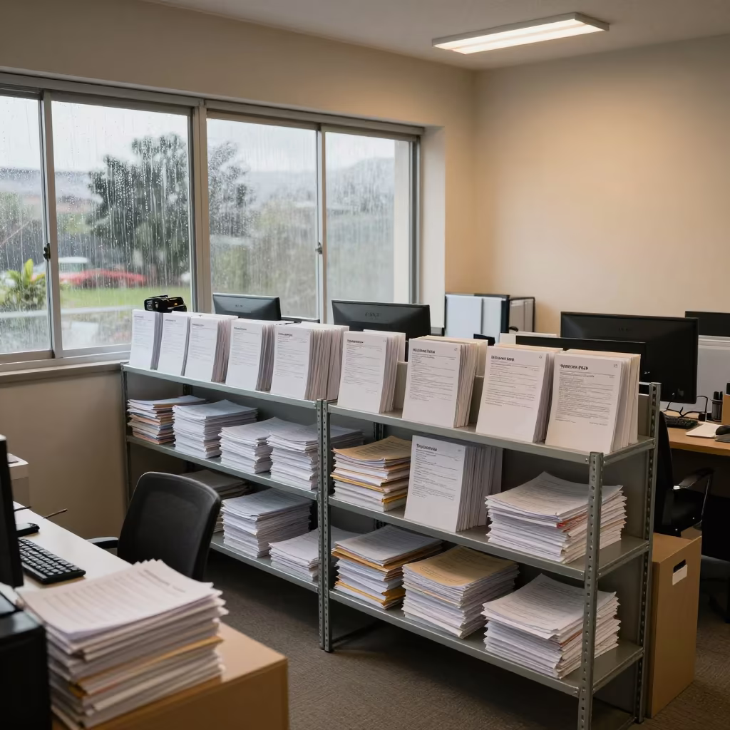 Courier Waybill Shelf in Sucre Office Bay in inside an open-plan office bay in Sucre