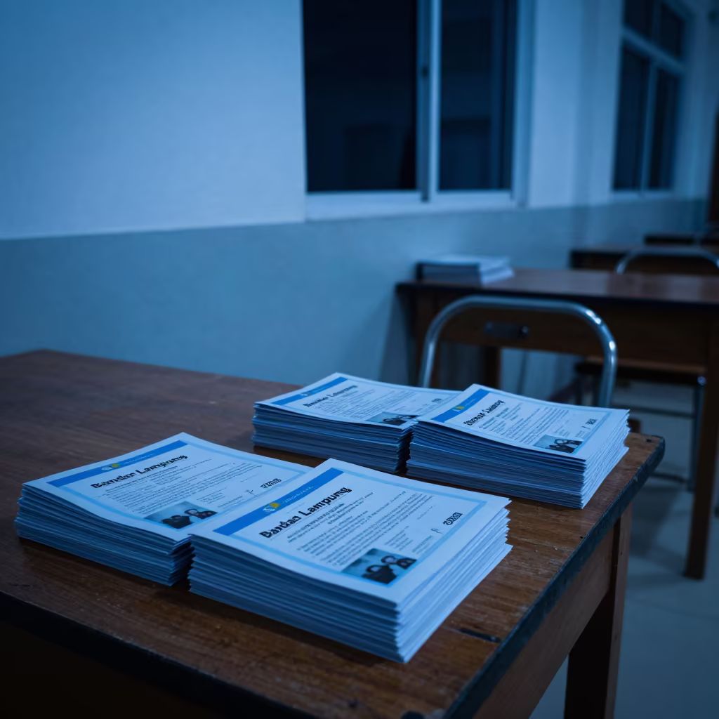 Course Packets on Lab Table Blue Hour in in a school laboratory in Bandar Lampung