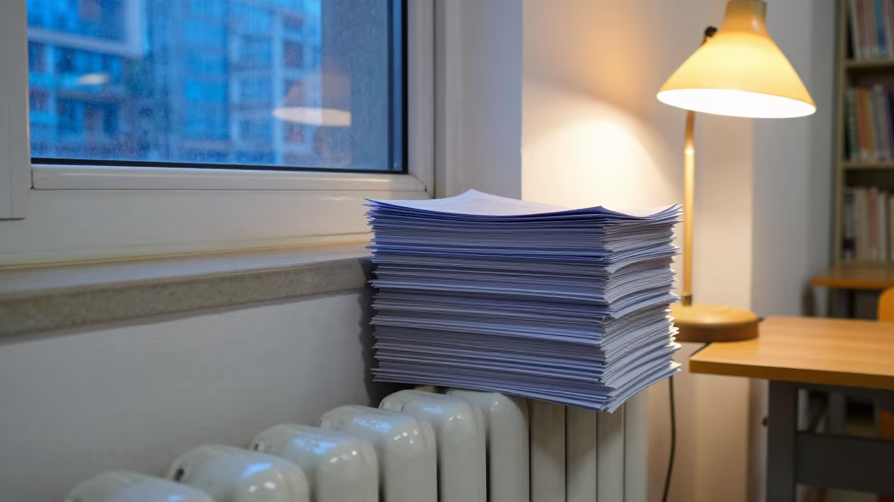 Course Packets on Radiator in Zhengzhou Classroom in inside an art classroom in Zhengzhou