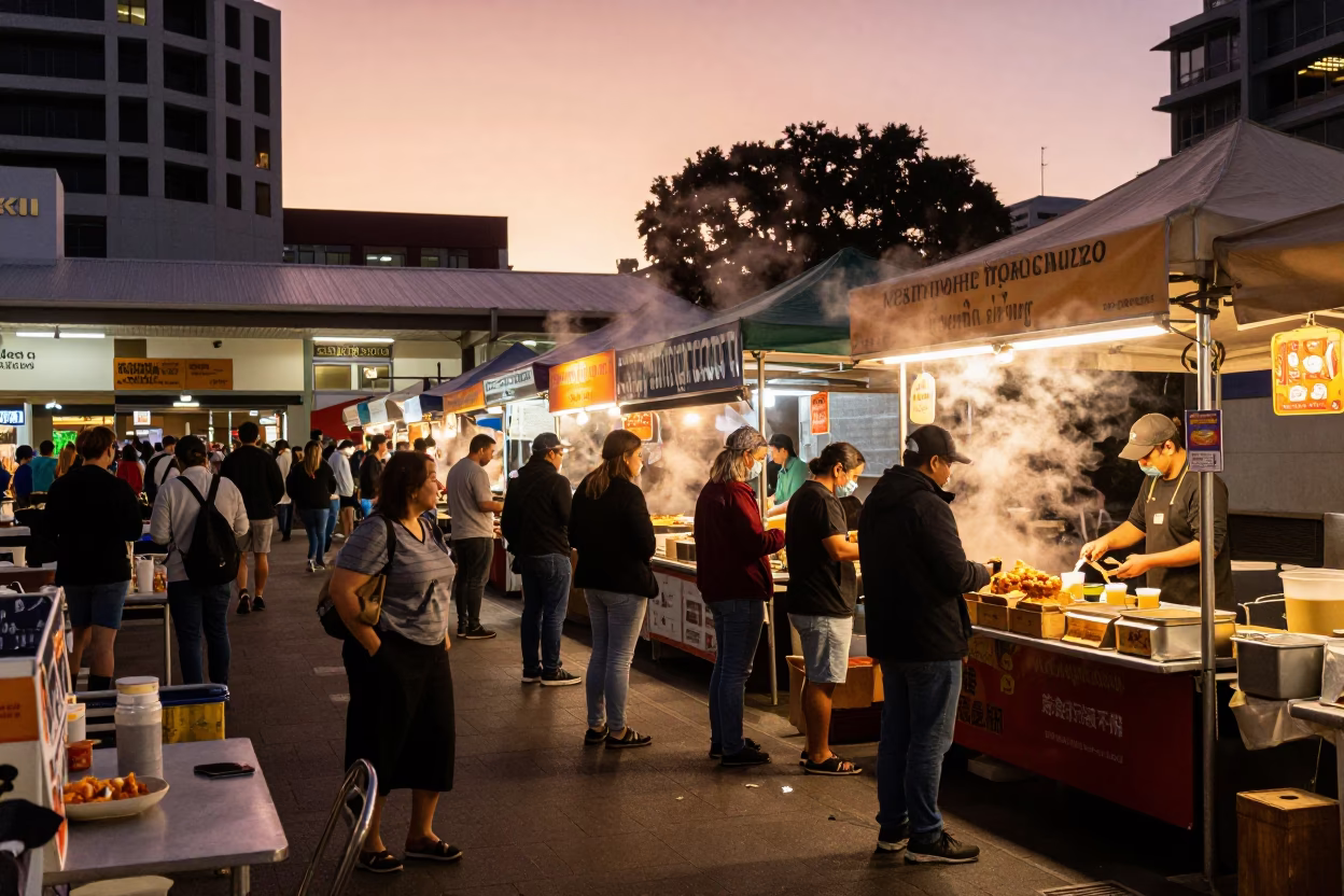 Court Scene in Auckland at Copper-toned Light Before Dusk in in Auckland, New Zealand