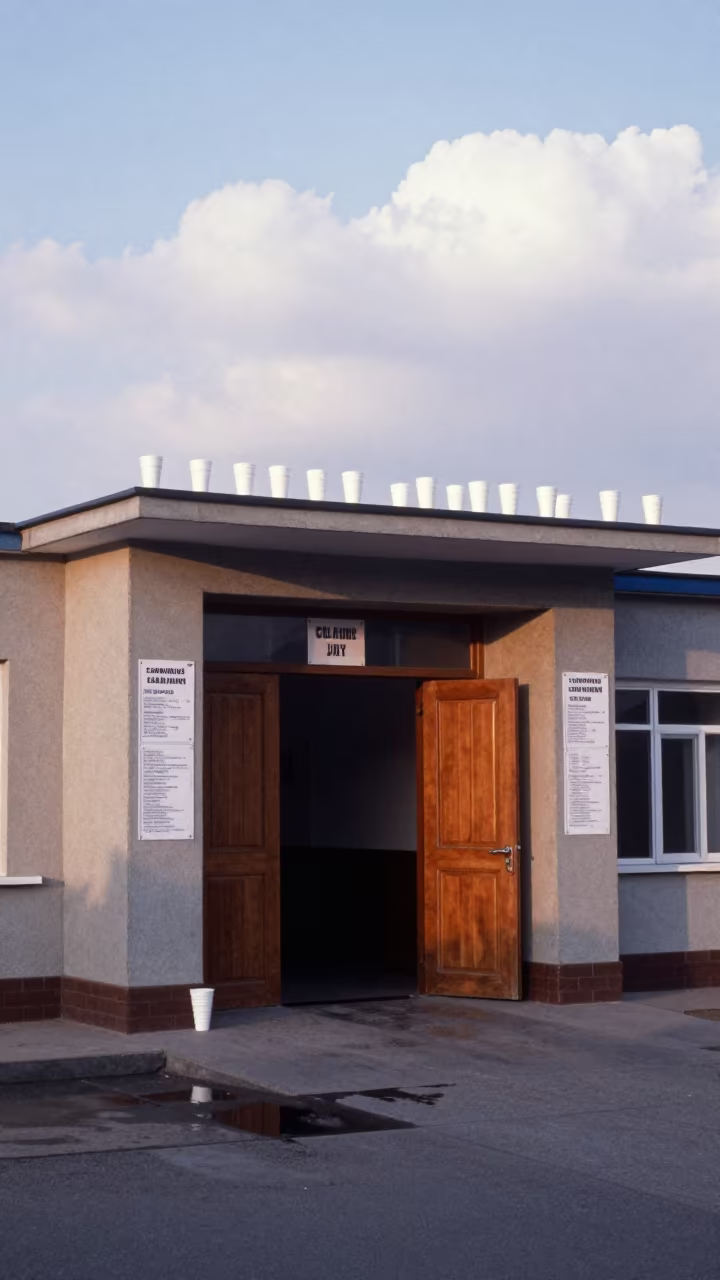 Courthouse Jury Room Signs Outside Tashkent Polling Station in outside a polling station entrance in Tashkent