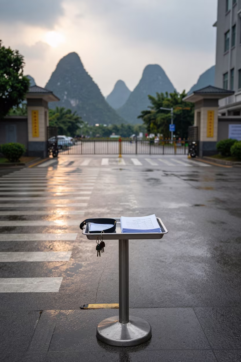 Courthouse Security Tray at Guilin School Crosswalk in at a crosswalk by a school gate in Guilin